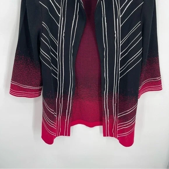 Ming Wang Womens size Small Open Cardigan Jacket Black Red white 3/4 sleeves - Picture 3 of 9